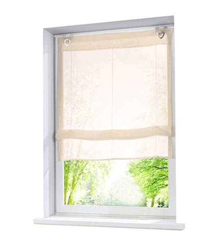 1 Stück Ösenrollo mit U-Haken Raffrollo Voile Transparent Vorhang (BxH 60x130cm, Sand) von LiYa