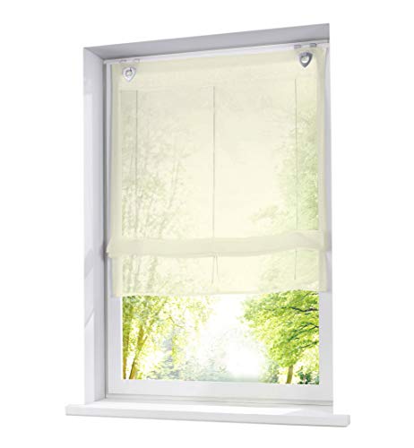 1 Stück Ösenrollo mit U-Haken Raffrollo Voile Transparent Vorhang (BxH 80x130cm, Beige) von LiYa