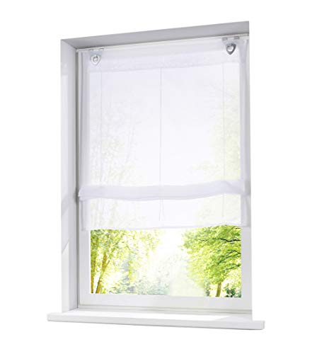 1 Stück Ösenrollo mit U-Haken Raffrollo Voile Transparent Vorhang (BxH 80x130cm, Weiß) von LiYa