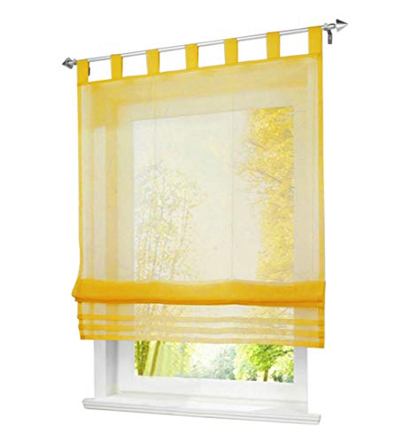 1 Stück Raffrollo mit Schlaufen Design Rollos Voile Transparent Vorhang (BxH 100x155cm, Gelb) von LiYa