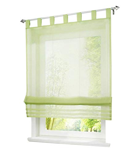 1 Stück Raffrollo mit Schlaufen Design Rollos Voile Transparent Vorhang (BxH 100x155cm, Grün) von LiYa