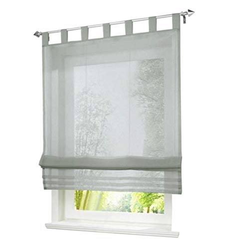 1 Stück Raffrollo mit Schlaufen Design Rollos Voile Transparent Vorhang (BxH 100x155cm, Hell Grau) von LiYa