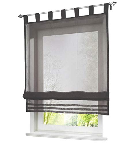 1 Stück Raffrollo mit Schlaufen Design Rollos Voile Transparent Vorhang (BxH 140x155cm, Grau) von LiYa