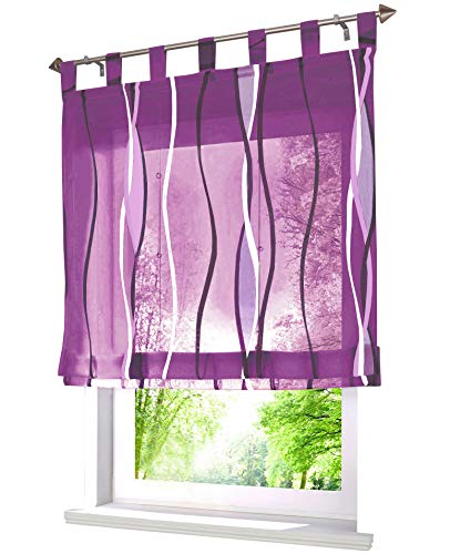 1 Stück Raffrollo mit farbigen Wellen Muster Design Raffgardine Voile Vorhang (BxH 120x140cm, Violett) von LiYa