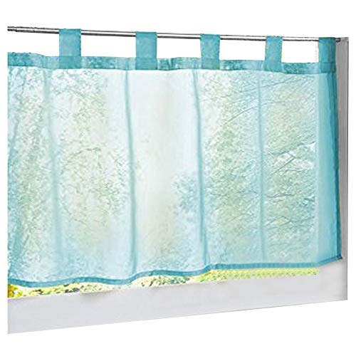 LiYa 1 Stück Bistrogardine mit Schlaufen Voile Transparent Scheibengardine für Küchen Vorhang (HxB 45x90cm, Blau) von LiYa