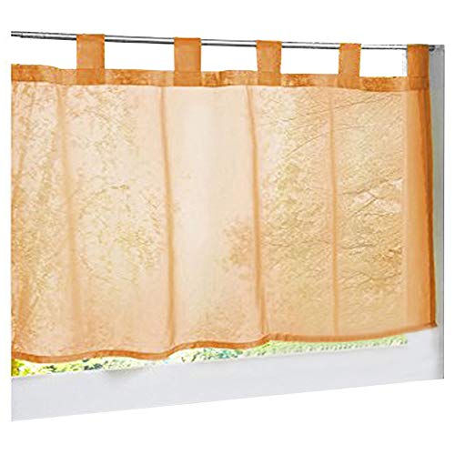 LiYa 1 Stück Bistrogardine mit Schlaufen Voile Transparent Scheibengardine für Küchen Vorhang (HxB 60x145cm, Orange) von LiYa