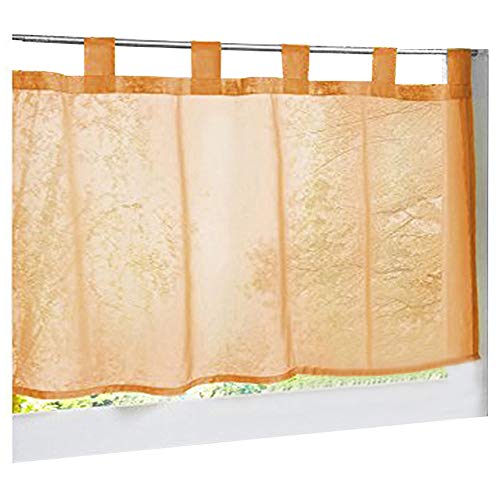 LiYa 1 Stück Bistrogardine mit Schlaufen Voile Transparent Scheibengardine für Küchen Vorhang (HxB 60x90cm, Orange) von LiYa