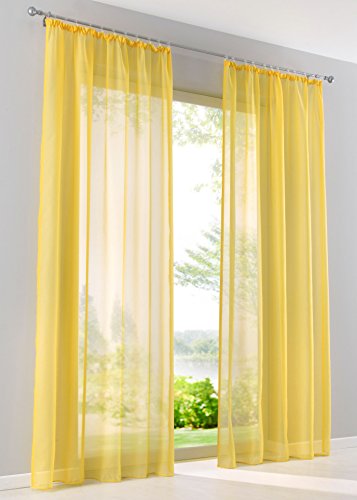 LiYa 1 Stück Gardine mit Kräuselband Vorhang Transparent Voile Gardinen (BxH 140x145cm, Gelb) von LiYa