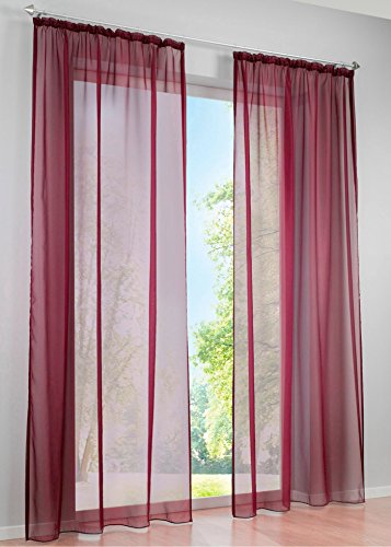 LiYa 1 Stück Gardine mit Kräuselband Vorhang Transparent Voile Gardinen (BxH 140x175cm, Weinrot) von LiYa