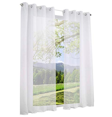 LiYa 1 Stück Gardine mit Ösen Vorhang Transparent Voile Ösengardine (BxH 140x245cm, Weiß) von LiYa