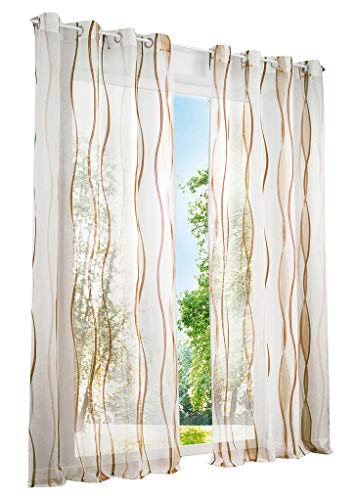 1 Stück Gardinen mit Wellen Muster Design Schals Voile Transparent Fenster Vorhang (BxH 140x225cm, Sand mit Ösen) von LiYa