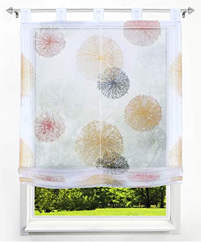 1 Stück Raffrollo mit Feuerwerk Muster Floral Design Raffgardine Voile Transparent Vorhang (BxH 100x140cm, Orange) von LiYa