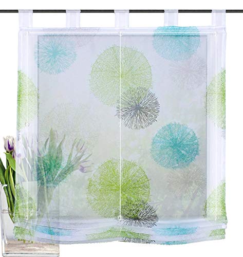1 Stück Raffrollo mit Feuerwerk Muster Floral Design Raffgardine Voile Transparent Vorhang (BxH 120x140cm, Grün) von LiYa