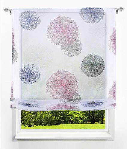 1 Stück Raffrollo mit Feuerwerk Muster Floral Design Raffgardine Voile Transparent Vorhang (BxH 80x140cm, Violett mit Tunnelzug) von LiYa