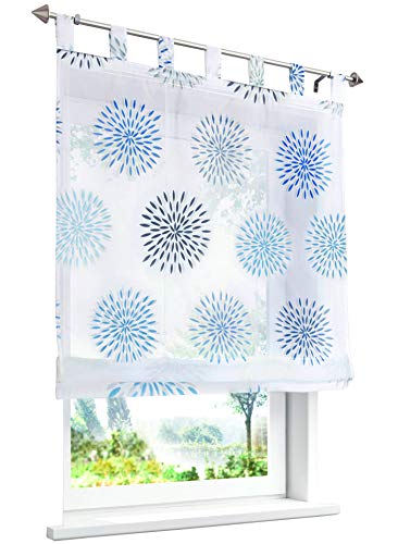 1 Stück Raffrollo mit Kreis-Motiven Floral Design Raffgardine Voile Transparent Vorhang (BxH 100x140cm, Blau) von LiYa