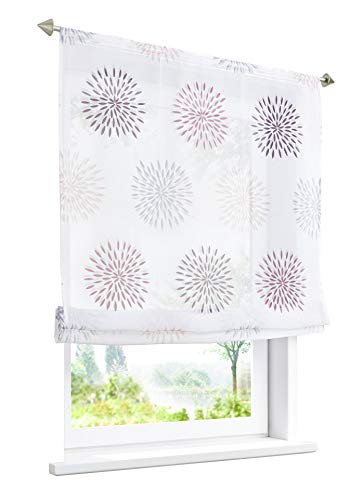 1 Stück Raffrollo mit Kreis-Motiven Floral Design Raffgardine Voile Transparent Vorhang (BxH 100x140cm, Violett mit Tunnelzug) von LiYa