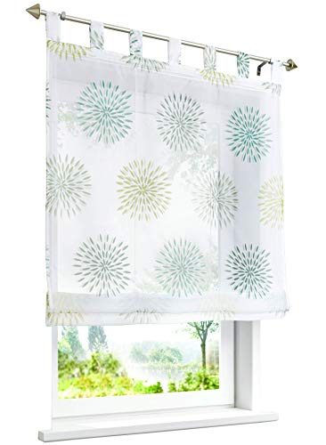 1 Stück Raffrollo mit Kreis-Motiven Floral Design Raffgardine Voile Transparent Vorhang (BxH 120x140cm, Grün) von LiYa