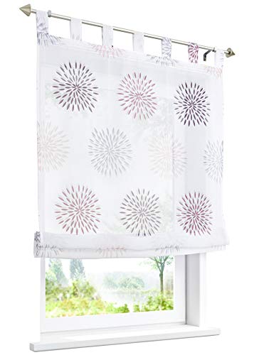 1 Stück Raffrollo mit Kreis-Motiven Floral Design Raffgardine Voile Transparent Vorhang (BxH 140x140cm, Violett) von LiYa