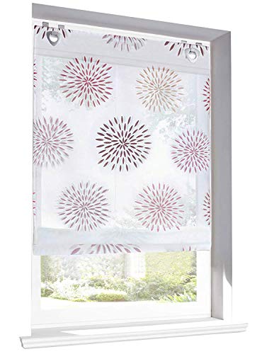 1 Stück Raffrollo mit Kreis-Motiven Floral Design Raffgardine Voile Transparent Vorhang (BxH 60x140cm, Violett mit U-Haken) von LiYa