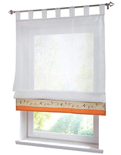 1 Stück Raffrollo mit Stickerei Schlaufen Raffgardine Transparent Voile Vorhang (BxH 140x155cm, Terrakotta) von LiYa