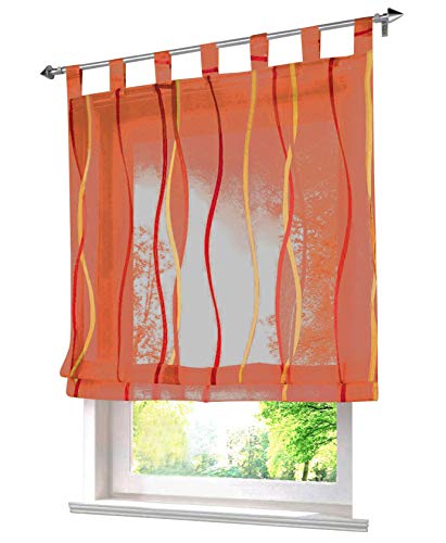1 Stück Raffrollo mit farbigen Wellen Muster Design Raffgardine Voile Vorhang (BxH 140x140cm, Orange) von LiYa