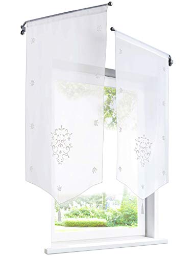 LiYa 1 Stück Scheibengardine mit Stickerei Quaste Bistrogardinen Voile Transparent Vorhang (BxH 40x60cm, Weiß) von LiYa