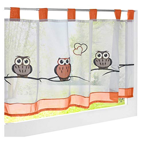 LiYa Bistrogardine Mit Eule Bestickt Voile Transparent Scheibengardine für Küchen Vorhang (HxB 45x120cm, Orange) von LiYa