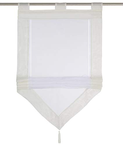 Raffrollo mit Quaste Dreieck Raffgardine Voile Transparent Schlaufen Vorhang (BxH 120x140cm, Beige) von LiYa