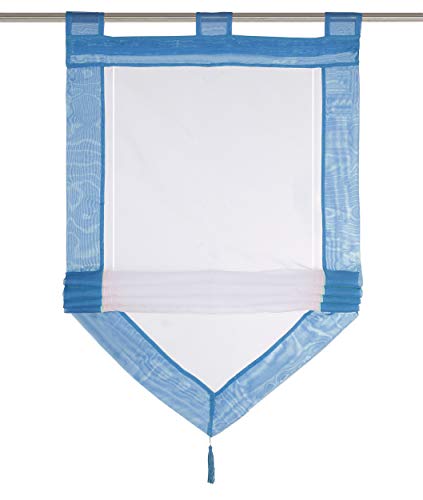 Raffrollo mit Quaste Dreieck Raffgardine Voile Transparent Schlaufen Vorhang (BxH 80x140cm, Blau) von LiYa