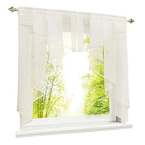 LiYa Scheibengardine mit Falten Kleinfenster Gardine Tunnelzug Voile Kurzstore Fenstergardine (BxH 100x100cm, Beige) von LiYa