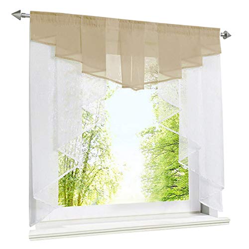 LiYa Scheibengardine mit Falten Kleinfenster Gardine Tunnelzug Voile Kurzstore Fenstergardine (BxH 100x100cm, Sand) von LiYa