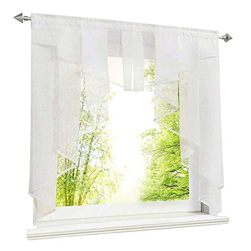 LiYa Scheibengardine mit Falten Kleinfenster Gardine Tunnelzug Voile Kurzstore Fenstergardine (BxH 120x145cm, Weiß) von LiYa