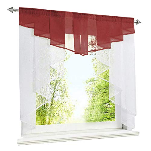 LiYa Scheibengardine mit Falten Kleinfenster Gardine Tunnelzug Voile Kurzstore Fenstergardine (BxH 80x80cm, Weinrot) von LiYa