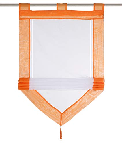 Raffrollo mit Quaste Dreieck Raffgardine Voile Transparent Schlaufen Vorhang (BxH 80x140cm, Orange) von LiYa
