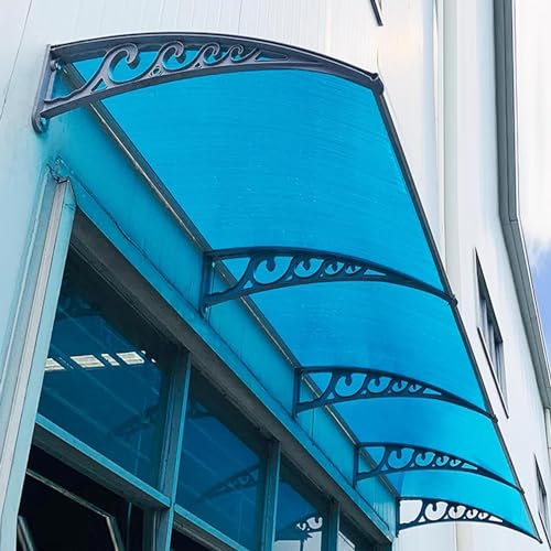 Blaue Türmarkise, Gebogene Haustür-Vordach-Außenmarkise, mit silberner Halterung, Fenster-Regendachabdeckung mit Polycarbonat-Dachplatten, Terrassen-/Veranda-Markise, UV-Schutz (60 x 140 cm/ von LiYaHead