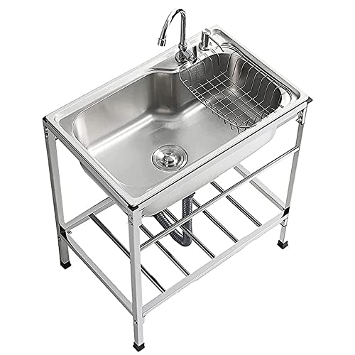 Évier commercial en argent, lavabo en acier inoxydable bol en argent avec lavage à main au robinet chaud et froid pour garage, restaurant, cuisine, bar, extérieur (68x44cm) von LiYaHead