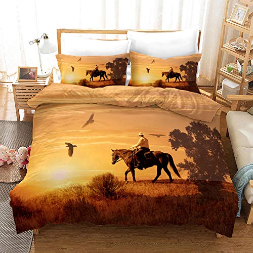 LiYiAT Bettwäsche 135X200 cm mit Weich Atmungsaktiv Cowboy Bettwäsche Set 3 Teilig 1 Mikrofaser Bettbezug mit Reißverschluss und 2 Kissenbezüge 80 X 80cm für Kinder Erwachsene von LiYiAT