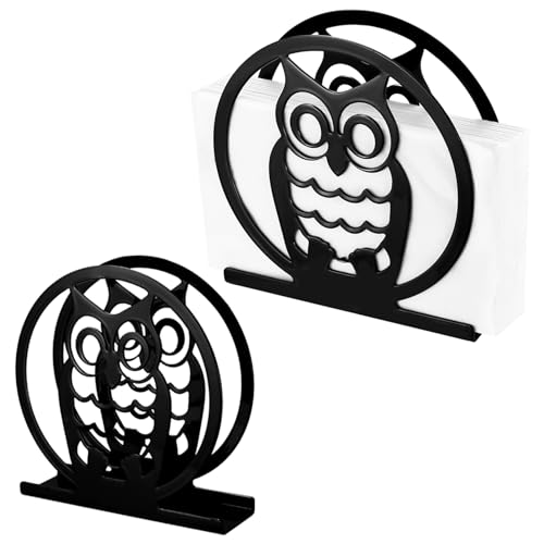 2 STK Serviettenhalter Schwarz, Serviettenhalter aus Metall Serviettenständer, Papier Serviettenhalter für Tische, Servietten Halterung, Napkin Holder für Essen Küche Restaurant(Eulenmuster) von LiYiJiKeJi