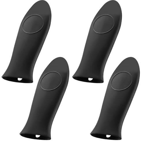 4 Stück Silikon Griff für Pfannen, Topfgriffe Hitzeschutz, Silikongriffe für Pfannen, Hitzebeständig Silikon Griffschutz Heiß Pfannengriff für Gusseisenpfanne Bratpfannen(schwarz) von LiYiJiKeJi