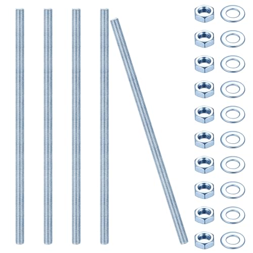5 Stk Gewindestange M12 x 300mm, Gewindestangen, Gewindestab, Gewindebolzen Gewindestifte Blaues Zink, Gewindestäbe mit metrischem Vollgewinde mit Muttern & Unterlegscheiben (M12 x 300 mm) von LiYiJiKeJi