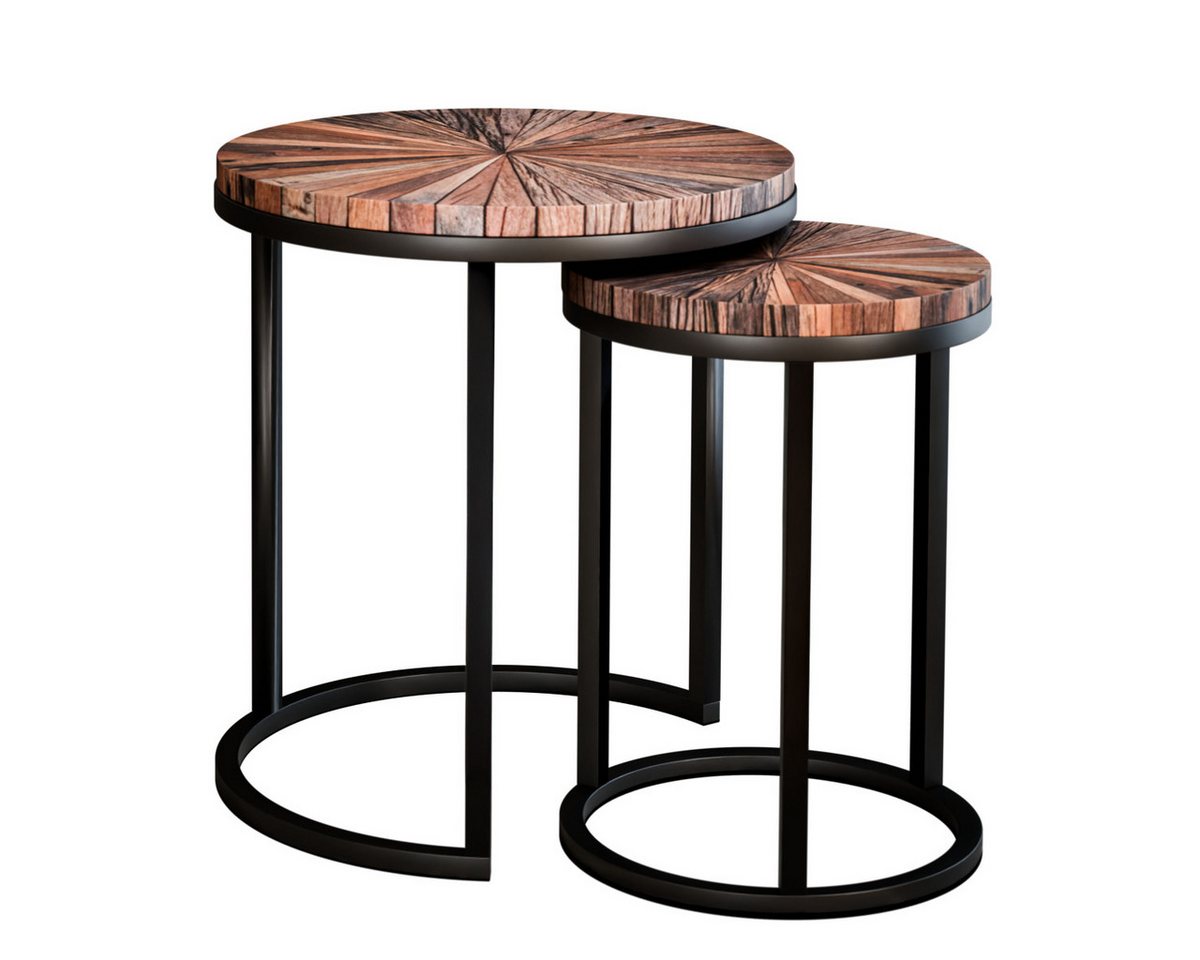 Liadomo Beistelltisch Girona (2er Set), Platten aus recyceltem Altholz, Metallgestell schwarz, Unikat von Liadomo
