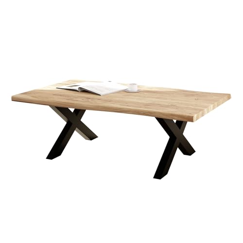 Liadomo Boston Couchtisch, 120x75cm, mit Baumkante, Massivholztischplatte aus Akazie in Naturfarben und X-Gestell Metall schwarz Liadomo Boston Couchtisch, 120x75cm, mit Baumkante, Massivholztischplatte aus Akazie in Naturfarben und X-Gestell Metall schwarz von Liadomo