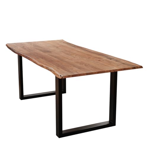 Liadomo Esstisch 200x100 Isa Nuss, Baumkantentisch, Akazie Massivholz Tisch, 26mm Tischplatte Lackiert, Robust & Pflegeleicht, Unikat, U-Gestell Metall schwarz von Liadomo