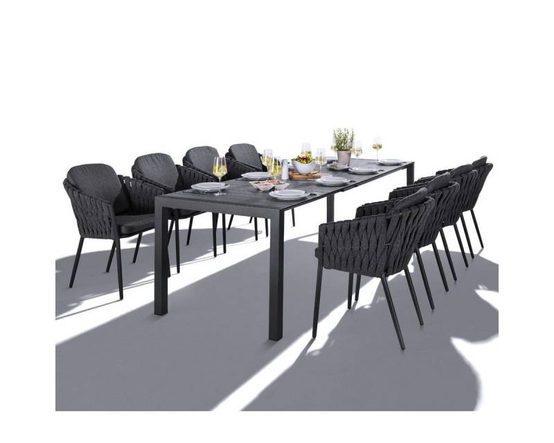 Liadomo Garten-Essgruppe Marano/Carano, (Gartenmöbel-Set, 9-tlg., Ausziehtisch mit 8 Stapelsesseln inkl. Auflagen), Socks-Bespannung in 3D-Optik von Liadomo