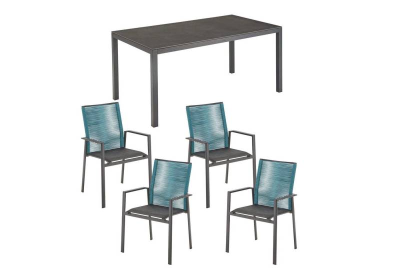Liadomo Garten-Essgruppe Scalea/Limbadi, (Spar-Set, Gestelle Aluminium anthrazit, 5-tlg., Tischplatte Keramik, Sitzflächen Textilgewebe, Rückenflächen Rope), Aluminium pulverbeschichtet von Liadomo
