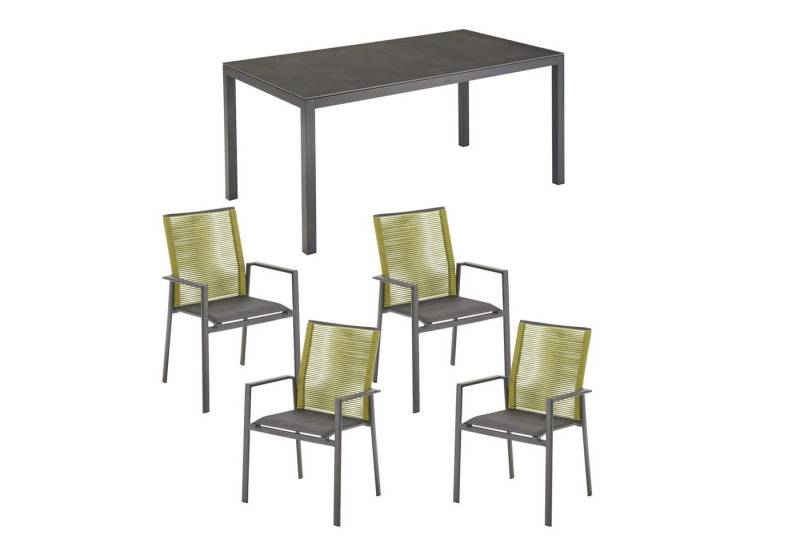 Liadomo Garten-Essgruppe Scalea/Limbadi, (Spar-Set, Gestelle Aluminium anthrazit, 5-tlg., Tischplatte Keramik, Sitzflächen Textilgewebe, Rückenflächen Rope), Aluminium pulverbeschichtet von Liadomo