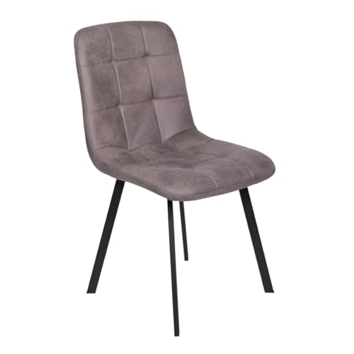 Liadomo Polsterstuhl Lissabon, Esszimmerstuhl, Textilbezug in Grau, Leder-Optik, Sitzfläche und Rückenlehne mit Steppung, 4-Fuß-Metallgestell schwarz, Einzelstuhl von Liadomo