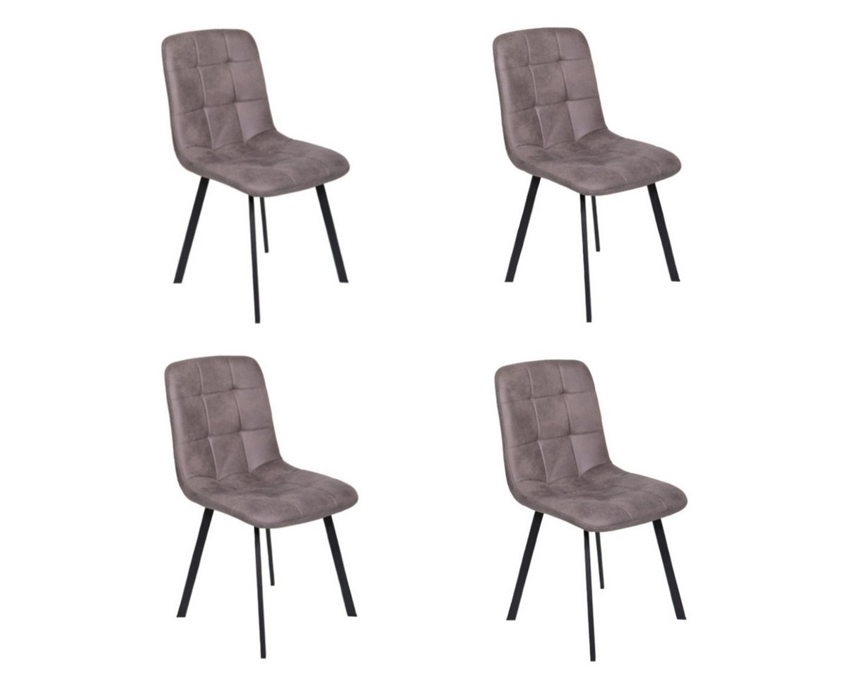 Liadomo Polsterstuhl Lissabon (4er Set), grauer Textilbezug in Leder-Optik mit Steppung, Metallfüße in Schwarz von Liadomo