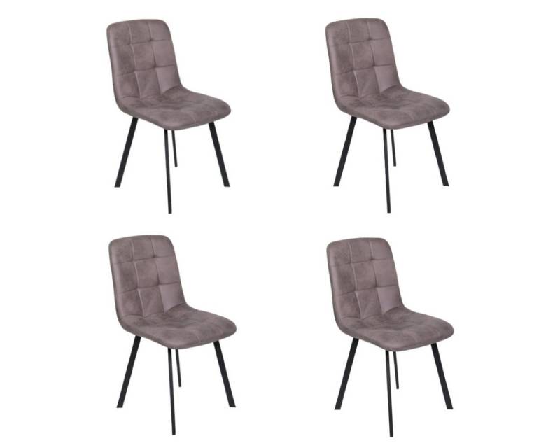 Liadomo Polsterstuhl Lissabon (4er Set), grauer Textilbezug in Leder-Optik mit Steppung, Metallfüße in Schwarz von Liadomo