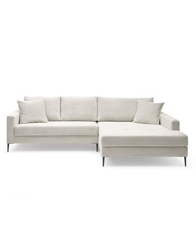 Liadomo Sofa Hilary Cream - Modernes Cord-Ecksofa - Couch mit Hohem Sitzkomfort - Pflegeleicht & Formstabil - Made in Europe - Sofa L Form Rechts, Hellbeige von Liadomo